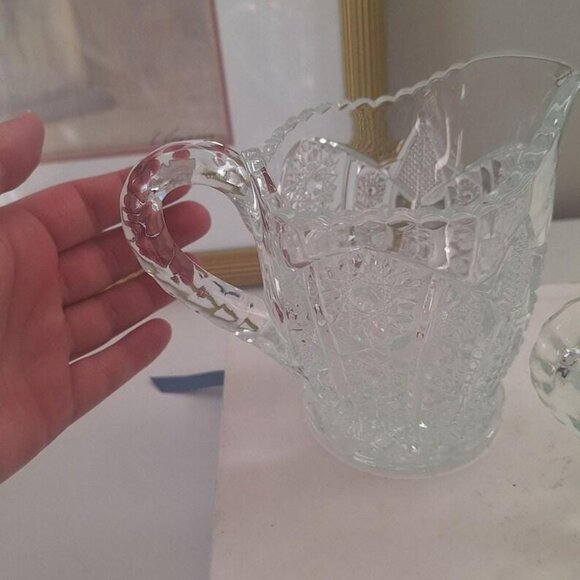 Vintage Glass Sugar Bowl and Creamer Set: Imperial Style crystal look - Picture 3 of 5